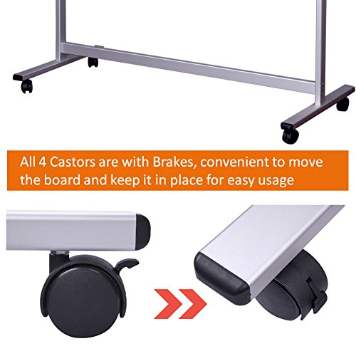 48 x 36 inch Double Sided Magnetic Revolver Rolling Dry Erase Board Easel, Mobile Standing Presentation Whiteboard Writing Board on Aluminum Stand with Marker Tray