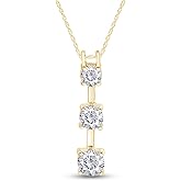 Past Present Future 3 Stone Pendant Necklace for Women Round Cut Moissanite or Cubic Zirconia and Lab Grown Diamond 14K Gold Plated Sterling Silver with 18" Chain, Dainty Anniversary & Promise Jewelry