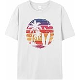 Graphic Men's T-Shirt Tropical Sunset Color Block Graffiti Printed Cotton Top Short Sleeve XL White Basic Casual Tee