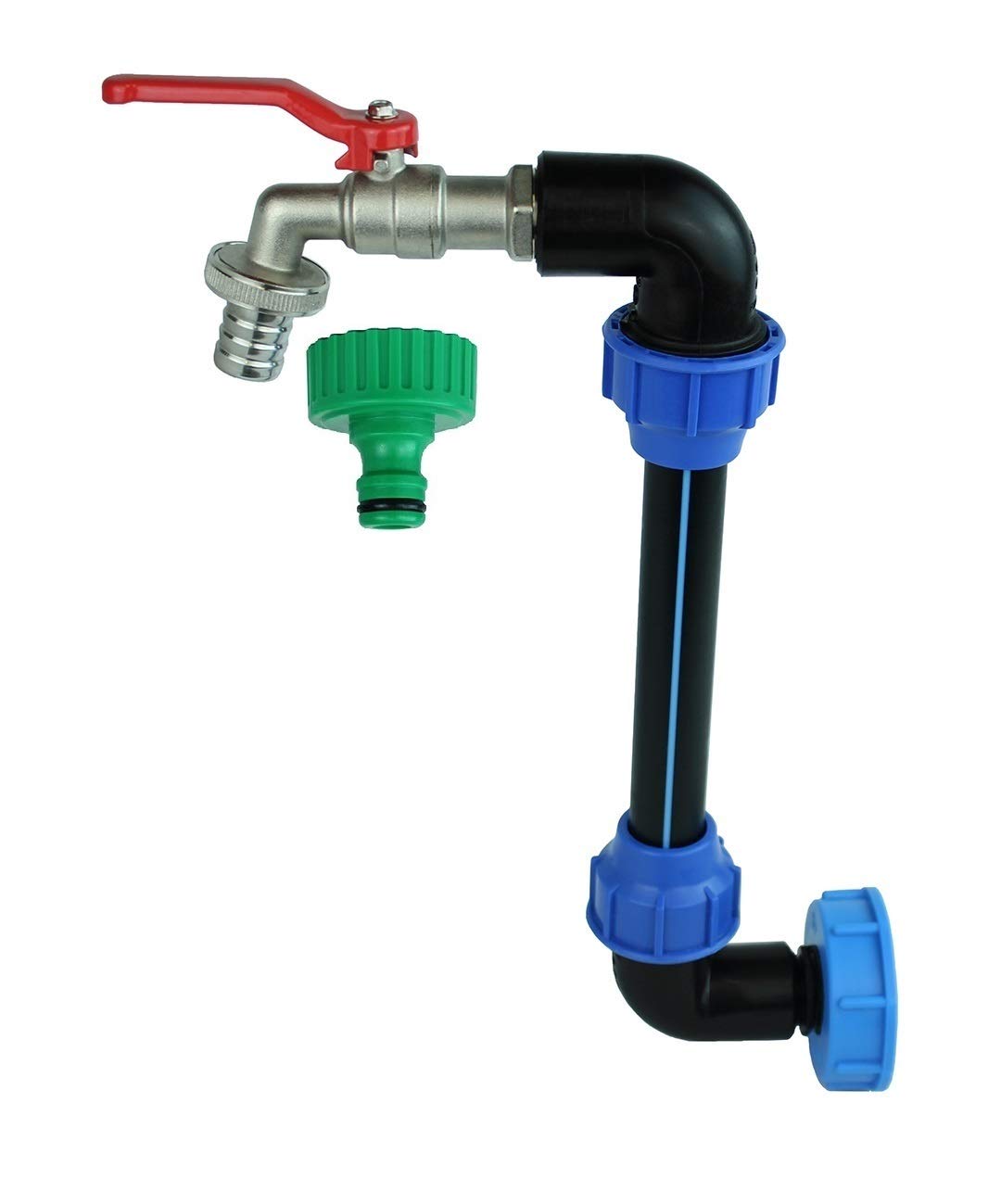IBC Adapter with 3/4" Brass Ball Faucet - S60X6 IBC Tank Fittings - Garden Tap Gooseneck - 1” Threaded Tap Connector and Hose Tail Connector