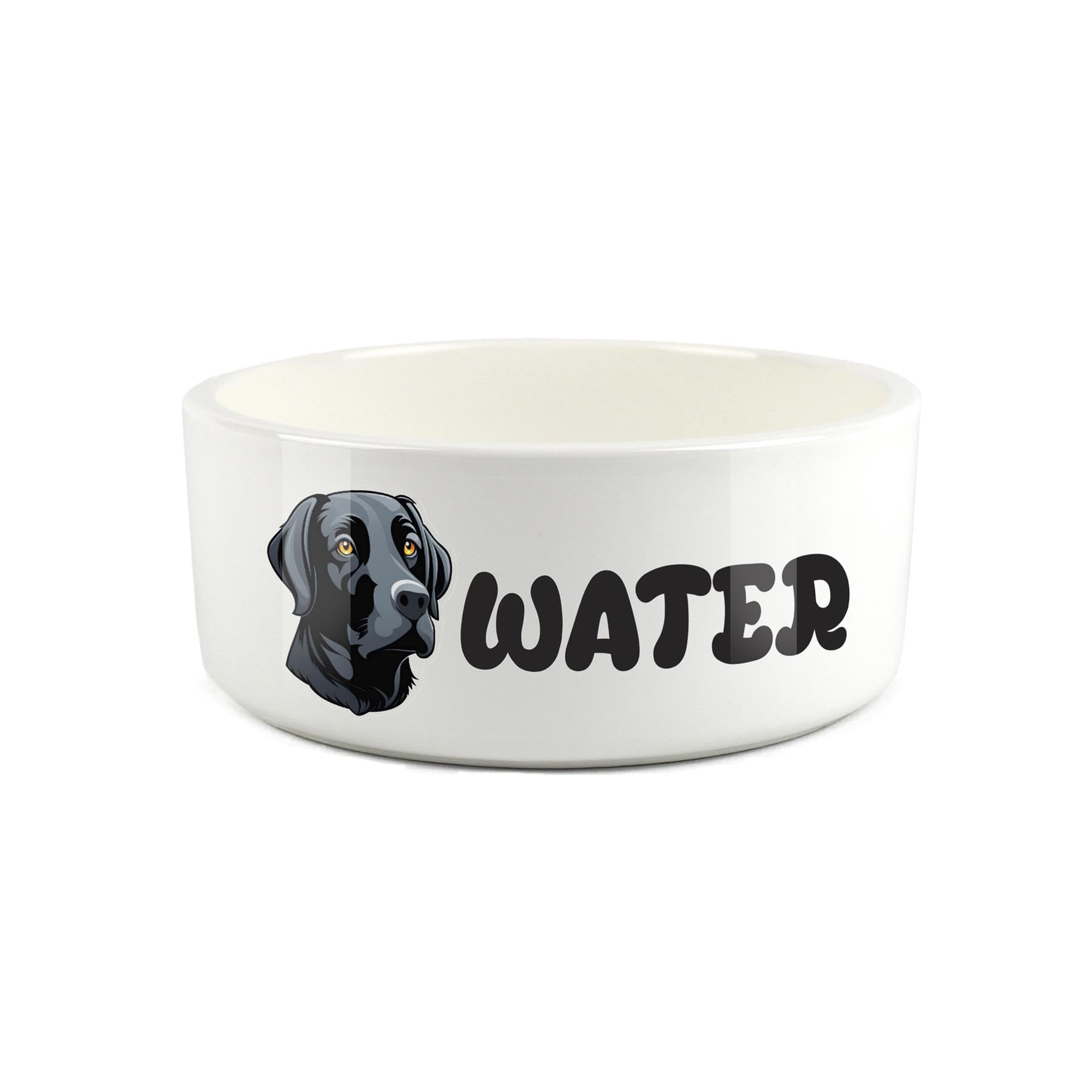 Black Labrador Pet Bowl - Cartoon Dog Portrait Large Ceramic Water Bowl - Novelty White Water Dish For Dogs