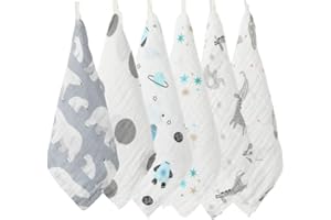norinori Baby Msulin Washcloths Newborn Face Towel - Baby Muslin Burp Cloths 6Pack Soft Absorbent Natural Cotton Wash Towel 10"X10" Baby Bath Towels Wipes Baby Registry as Shower
