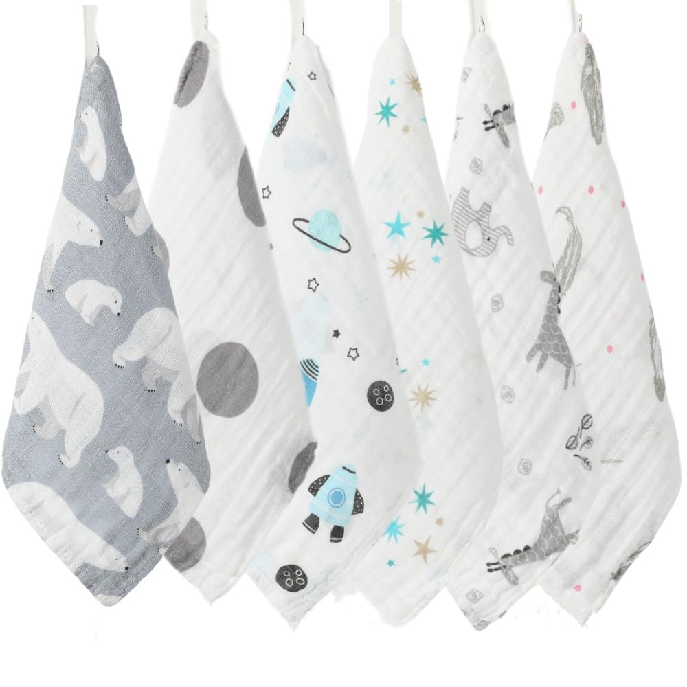 Photo 1 of norinori Baby Msulin Washcloths Newborn Face Towel - Baby Muslin Burp Cloths 6Pack Soft Absorbent Natural Cotton Wash Towel 10"X10" Baby Bath Towels Wipes Baby Registry as Shower
