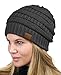C.C Unisex Chunky Soft Stretch Cable Knit Warm Fuzzy Lined Skully Beanie, Dark Melange Gray