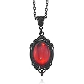 Meztole Gothic Cameo Necklace for Women Blood Red Purple Black Stardust Crystal Pendant Necklace Goth Vintage Teardrop Emboss Necklace Halloween Jewelry Costumes Accessories