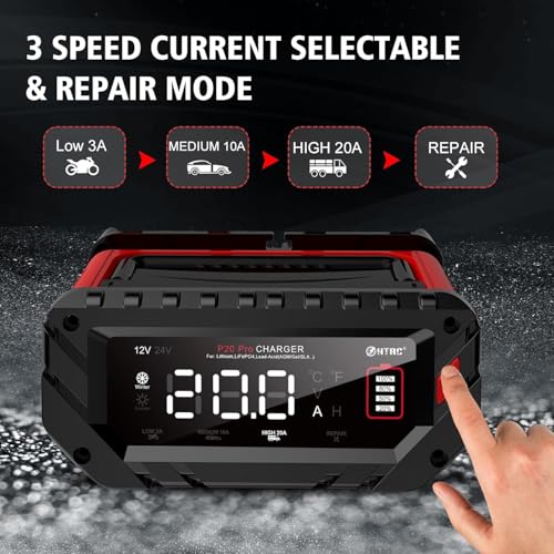 Haisito 12V/24V Smart Fast Battery Charger, 20A, LiFePO4 Lithium Lead Acid (AGM/Gel/SLA) for Cars, Boats, Motorcycles, 240V Input