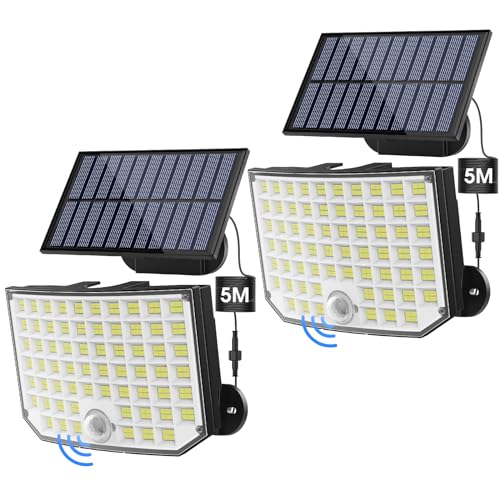 Ortiny Outdoor LED Spotlight with Solar Panel, 256 LED 3Modes Outdoor LED Spotlight with Motion Sensor Waterproof IP65 Solar Light LED Outdoor from the Ground Garden 5 m Cable 2 Pieces