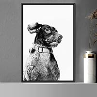 Framed Canvas Wall Art High Contrast Portrait Animals Black and White Contemporary Dogs Duotone Expressive Grey Photography Portrait - 16x24 inches
