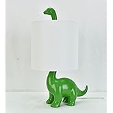 Hobby Lobby Dinosaur Shaped Table Lamp, 17 in Tall, 8 in Wide, Green Dino Base, White Shade