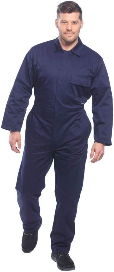 Portwest 2802 Men's Standard Work Coveralls Durable Polycotton Protective Work Overalls Concealed Stud Workwear Multi Pocket Elastic Waist Boiler Suit for Mechanics Warehouse Garages DIY Navy - Image 3