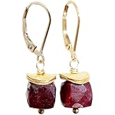 Natural Ruby Earrings -Ruby Gemstone Cube Drop Earrings- July Birthstone Birthday Gift Idea- Handmade- Genuine Ruby Gemstones