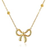 Mikovivi Bow Necklace, Gold Bow Jewelry Dainty Gold Pendant Necklace Gold Necklace Stack Cute Jewelry Bowknot Necklace Plated Ribbon Necklaces Fashion Jewelry Gifts for Women
