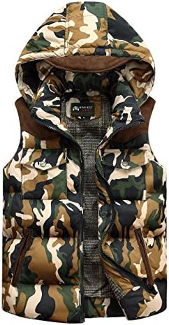 Men's Yellow Camouflage Warm Waistcoat with Detachable Hoodie (XXX-Large)