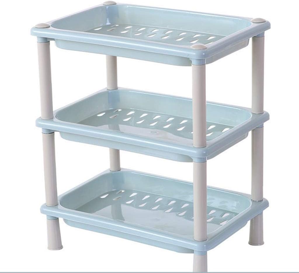 Spice Rack Kitchen Seasoning Rack 3-layer Bathroom Shelf Floor-standing Plastic Storage Shelf (Color : Square blue)