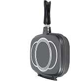 GLOGLOW Double Sided Frying Pan Nonstick, 18.1 Inch Cast Aluminum Flip Pan | Grill Pan Frying Double Side Portable for Sealed Cooking, Insulated Handle Oven Safe for Gas &amp; Electric Stove