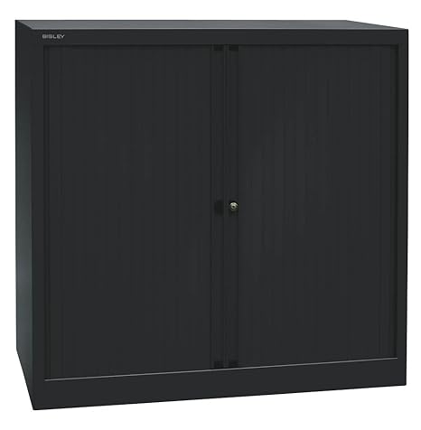 Bisley Rollladenschrank EuroTambour, 2 Fachböden, 2,5 OH, B 1000 mm Stahl 5633 Rollladen, Korpus Schwarz, 43 x 100 x 103 cm