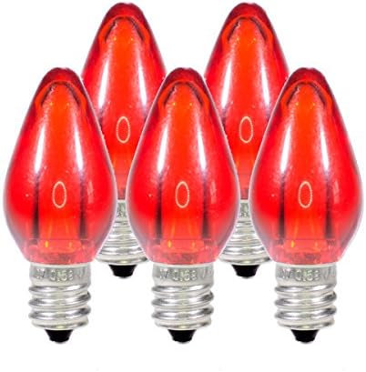 Holiday Lighting Outlet LED Smooth C7 Red Replacement Christmas Light Bulbs for E12 Sockets, Energy Efficient Commercial Grade, 2 Diode 0.58 Watt (LED) Bulbs. Pack of 25 Bulbs