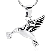 constantlife Hummingbird Cremation Jewelry Keepsake Stainless Steel Human Pet Urn Necklace for Ashes for Women Men Memorial Pendant