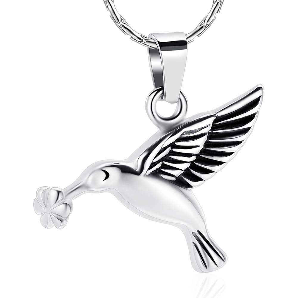 constantlife Hummingbird Keepsake Jewelry Stainless Steel Pet Urn Necklace for Ashes Charms Pendant