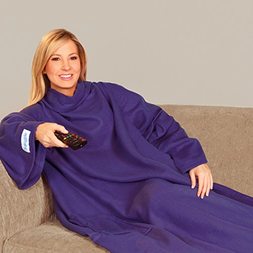 Snuggie soft fleece blanket with sleeves and pockets, p…
