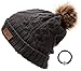 ANGELA & WILLIAM Women's Winter Fleece Lined Cable Knitted Pom Pom Beanie Hat with Hair Tie.(Dark Grey)