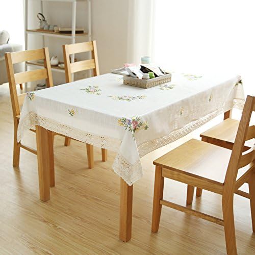 Bbdsj Home tablecloth Fresh and comfortable Lace sewing Fabric cotton linen White Color flower Tea table Square Oblong table cloth Various styles -A 110x110cm(43x43inch)