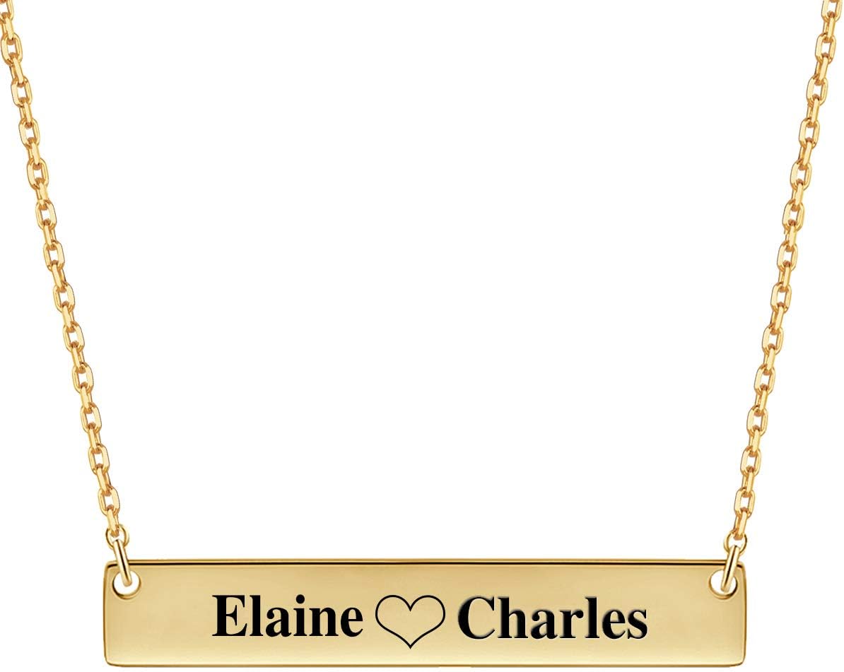 MeMoShe Personalized Bar Necklace, 18K Gold Plated Custom Name Engravable Necklace with Adjustable Chain Charm Gifts for Women