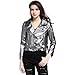 ACHIEWELL LIENZY Women's Leather Silver Slim Jacket Zipper Biker Coat (Small)