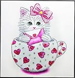 Diamond Painting DIY 5D Special Shape Rhinestones, ABEUTY Pink Kitten in The Cup, Partial Drill Crystal Diamond Dotz Kits