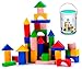 Cubbie Lee 50 pc Classic Wooden Building Blocks Set w/ Storage Bucket - for 3, 4, 5 Year Preschool Age Kids - Hardwood Colorful Safe Wood Blocks for Boys & Girls - Basic Build & Play Stacking Toy