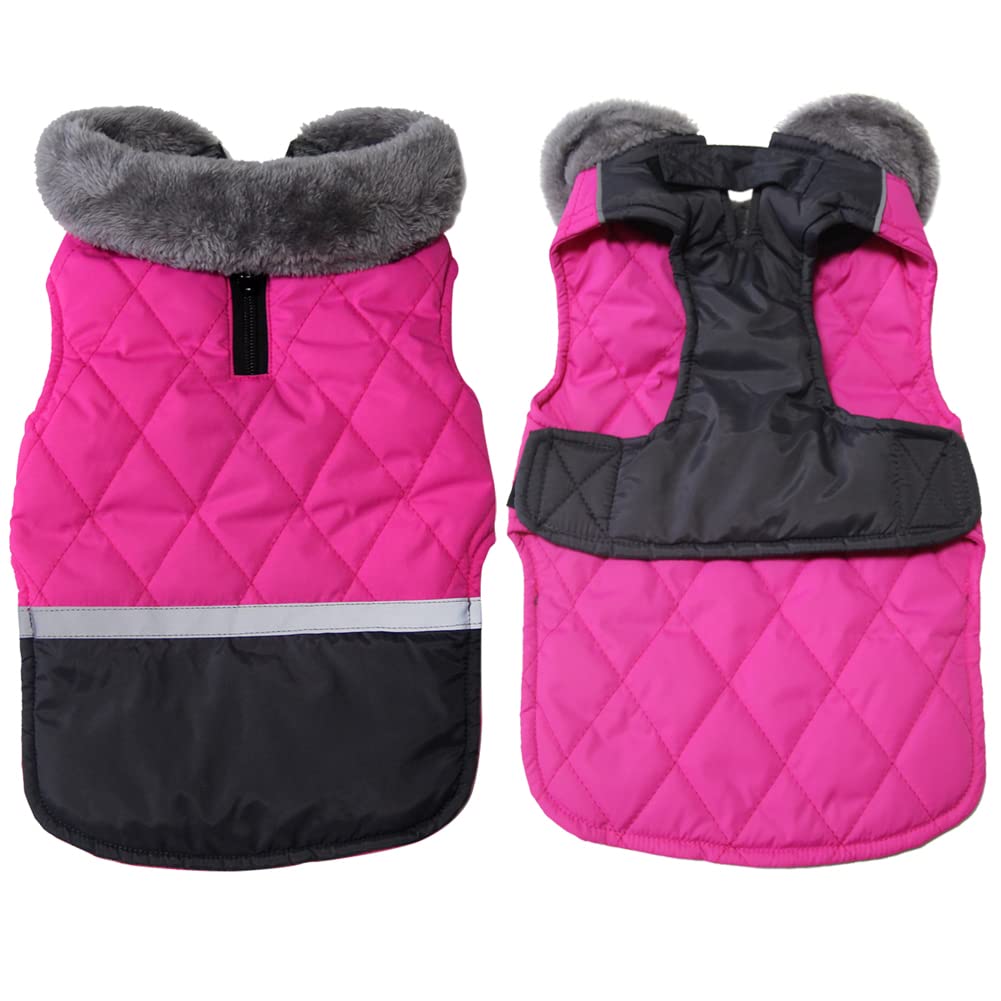 JoyDaog Fleece Collar Reversible Dog Coats for Small Dogs Waterproof Warm Puppy Jacket for Cold Winter,Dark Pink S