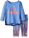 adidas Baby' Long Sleeve Top and Legging Set, Neon Blue, 6 Months
