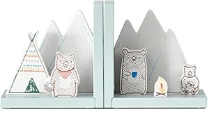 CRIBMATE Wooden Bookends for Kids- Nursery Room Decorative Bookends for Boys Girls- Bear Bookend