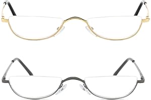 Half Lens Reading Glasses - 2 Pairs 2.50 Magnification Ultralight Frame, Non Slip Grey Gold