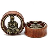 TOPBRIGHT® Pair Wood & Brass With Buddha Flesh Tunnels Expander Ear Gauges Earring Plugs