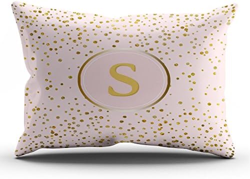 Fanaing Bedroom Custom Decor Blush Pink Gold Confetti Dots Monogram Pillowcase Soft Zippered Throw Pillow Cover Cushion Case Fashion Design One-Side Printed King 20X36 Inches