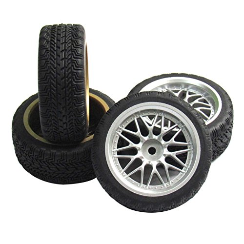 powerday 12mm Hub Wheel Rims & Rubber Tires for RC 1/10 on-Road Touring Racing Car A for RC 1: 10 on-Road Racing car, Drift, Touring car (4pcs)