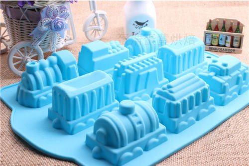 Allforhome 9 Cavities Train Molds Silicone Cake Baking Mold Flexible Cupcake Pans Train Design Handmade Soap Mold Jelly Polymer Clay Moulds