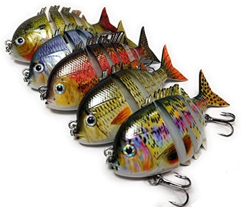 FinFather Tackle 5pc Multi-Jointed Swimbait Lure Kit, Multi Color Panfish, Includes Tackle Box (Variety Pack)