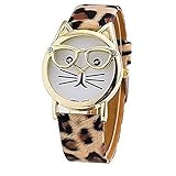 New Fashion Glasses Cat Watch Leather Strap Geneva Watch Women Wristwatch Dress Watches Quartz Watch