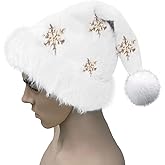TINMIX Christmas Hat with Snowflakes, Plush Xmas Holiday Hat for New Year Festive Party Supplies