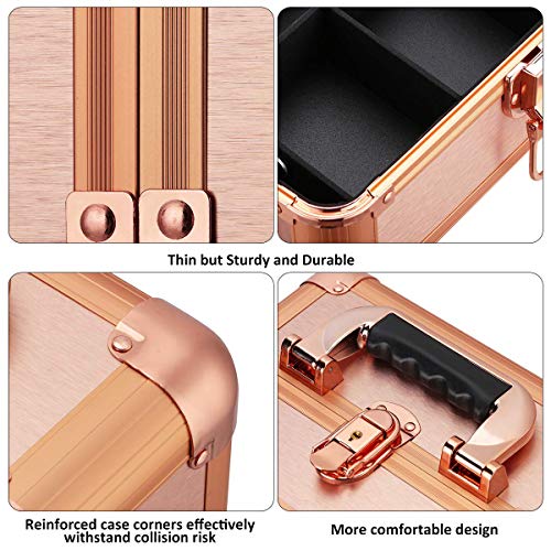 Ovonni Professional Portable Small Makeup Train Case, Artist Lockable Aluminum Cosmetic Organizer Storage Box with Compartments (Rosegold 1)