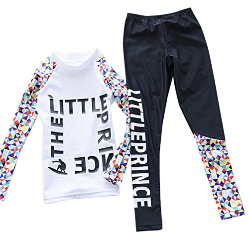 Toddler Girls Two-Piece Swimsuit Long Sleeve Rashguard Shirt and Pants Soft Seamless Surfing Water Games Sunsuit 5-6T White