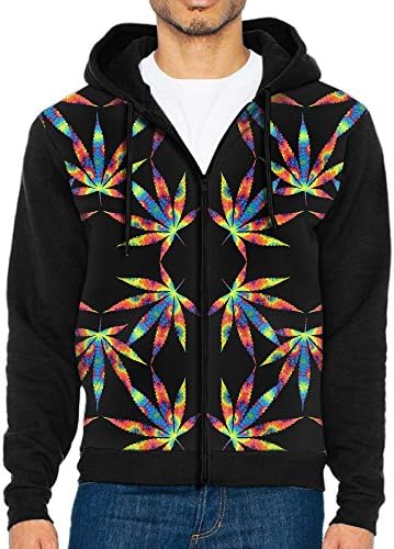 Retroline Tie Dye Pot Leaf Weeds Men's Full-Zip Hooded Sweatshirt Pullover Hooded Shirts Pocket S