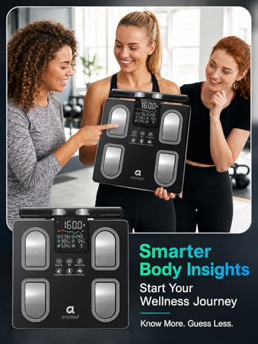 Arboleaf 8-Electrode Body Composition Scale with Handle Display, Black | Eye-level 5.3-inch Display, 50+ Body Metrics, Bluetooth App Sync, and 400 lb Capacity for Everyday Home Fitness Tracking