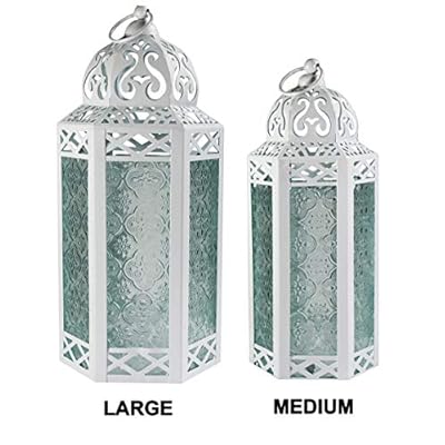 Vela Lanterns White Wedding Moroccan Decorative Candle Lantern Holder for Ramadan, Clear Glass, Medium 51jlSrsunAL