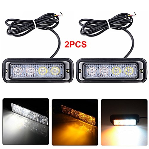 Favson 4 LED Strobe Lights for Trucks Cars Van with High Intensity White&Yellow Emergency Flasher(2 pcs) - Thumbnail 6