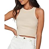 Meladyan Women's Round Neck Basic Racerback Camisole Rib-Knit Solid Sleeveless Crop Tank Tops