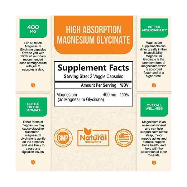 Magnesium Glycinate High Absorption Chelated 525mg, Made in USA, Vegan