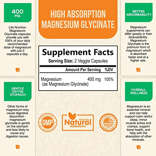 Magnesium Glycinate High Absorption Chelated 525mg, Made in USA, Vegan